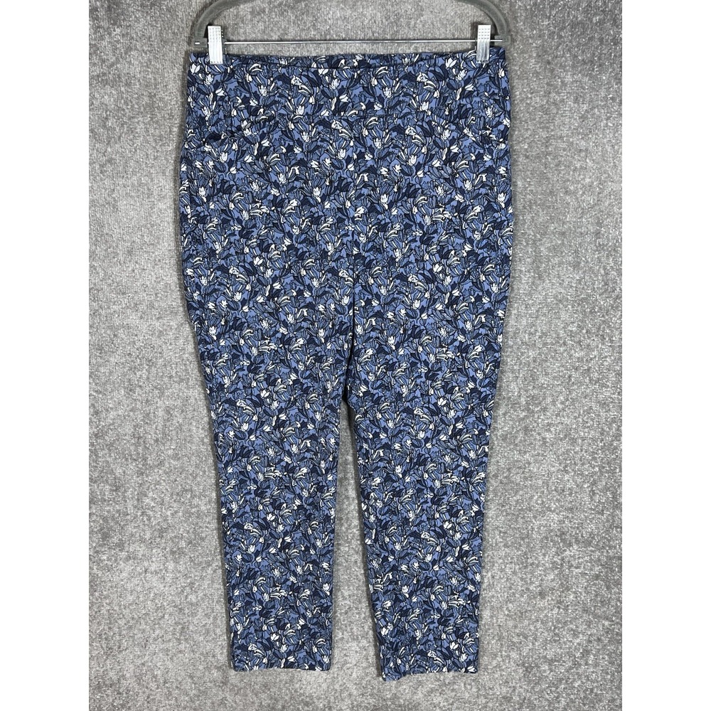 Chicos Perfect Stretch Ankle Pants Womens Size 2 US Size 12 Blue Floral Pockets